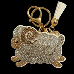 Sparkling Sheep Bag Charm Keychain with Gold Accents
